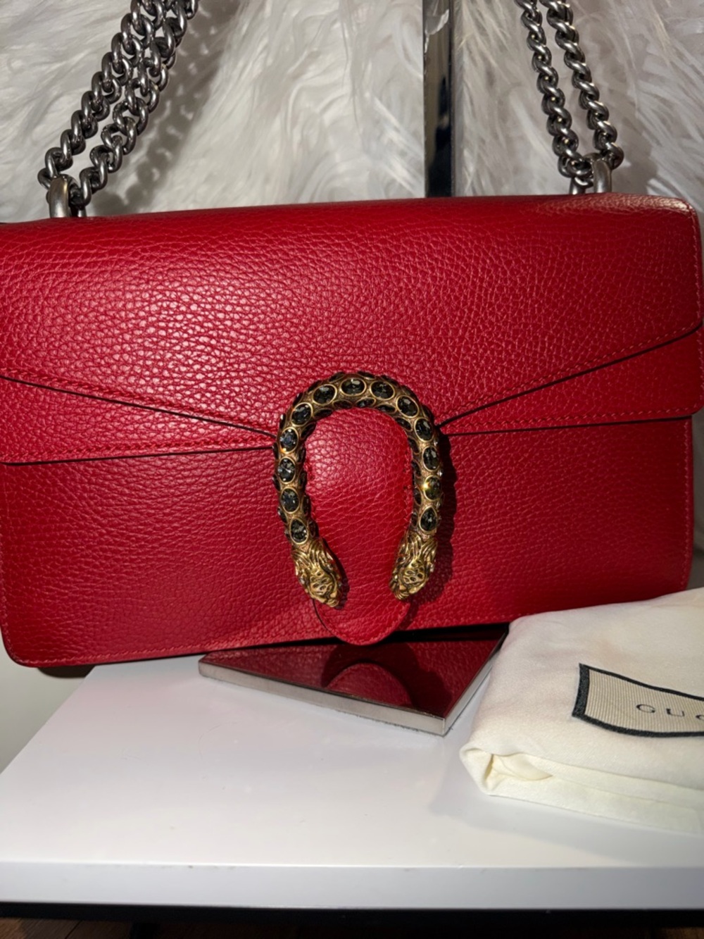 Gucci Dionysus Red Leather Medium Shoulder Bag Like New - Picture 3 of 14